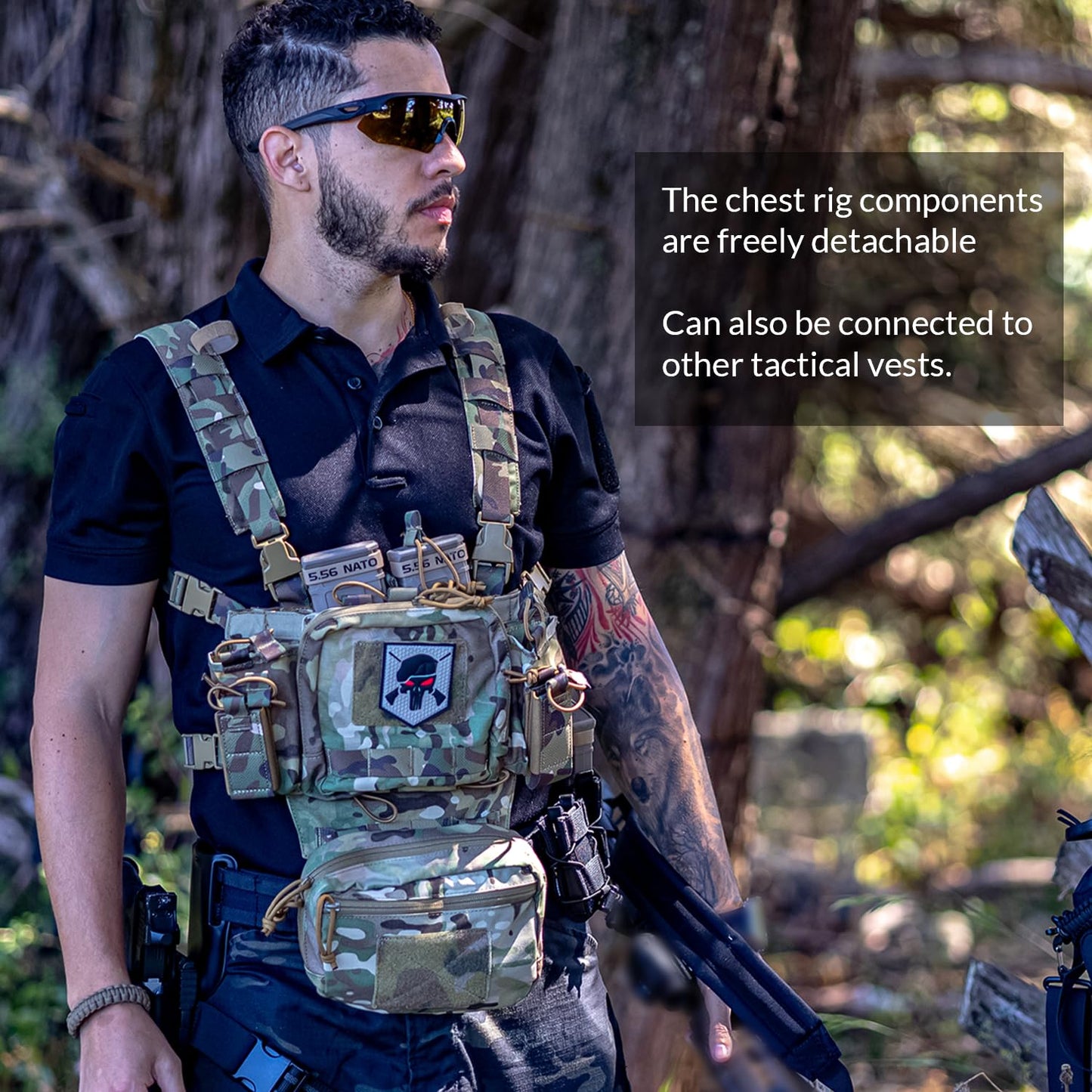 VOTAGOO GEAR Chest Rig-Tactical Chest Rig, Adjustable & Detachable Molle Micro Chest Rigs, with 5.56/7.62 Magazine Pouch, Pistol Pouch