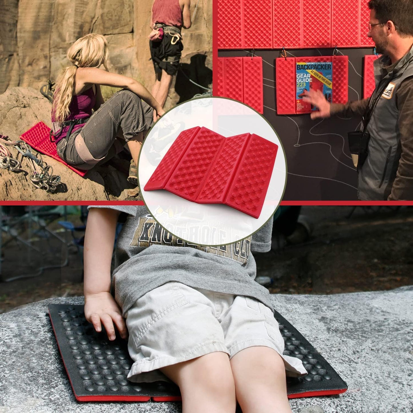 AceCamp Portable Lightweight Waterproof Folding Mat - Mini Foam Sitting Pad for Outdoor Comfort | Red