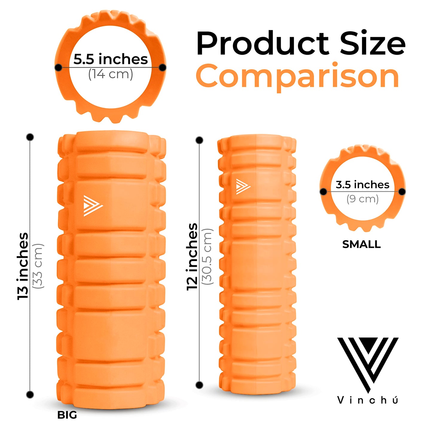 The Vinchu Foam Roller - Deep Tissue Massage Muscle Roller and Stretching Equipment for Sustainable Strength and Myofascial Trigger Point Release (Orange)