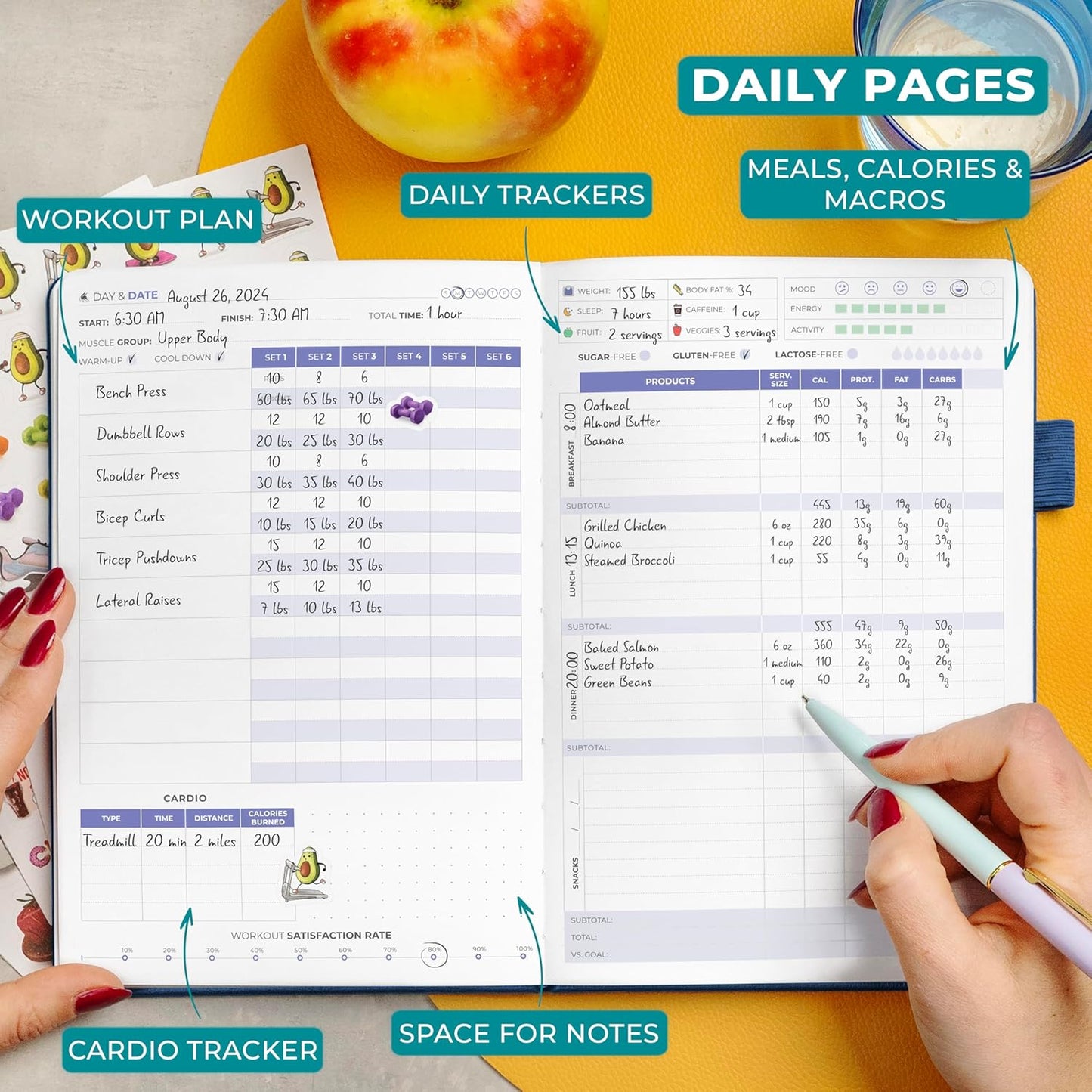 Clever Fox Fitness Journal - Guided Daily Workout & Meal Tracker for Weight Loss | Mystic Blue