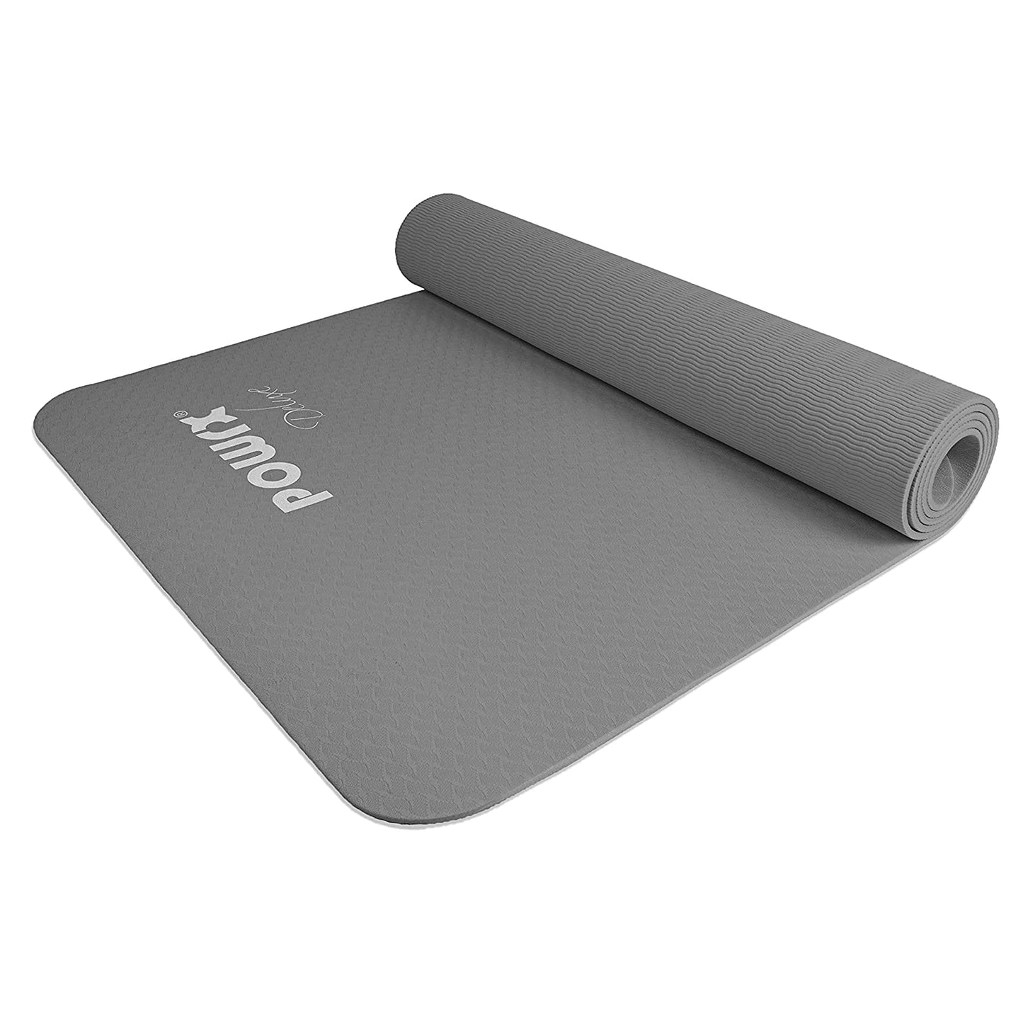 POWRX Yoga Mat TPE with Bag | Exercise mat for workout | Non-slip large yoga mat for women, 68" x 24" Cool Grey, 0.2 Inches Thickness