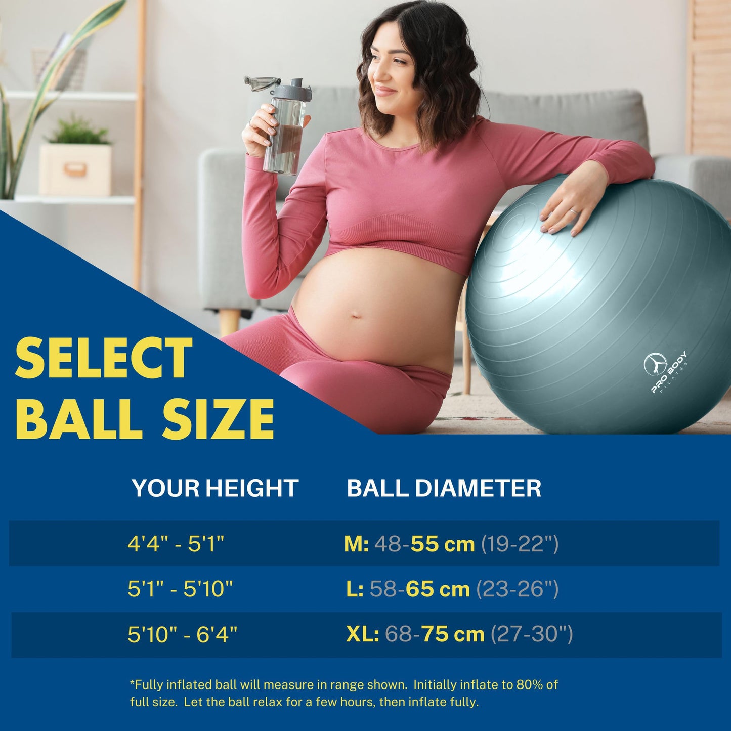 ProBody Pilates Pregnancy Ball - Yoga Ball for Pregnancy with Book, Prenatal, Labor & Postnatal Maternity Exercise (Rose, 75 cm)