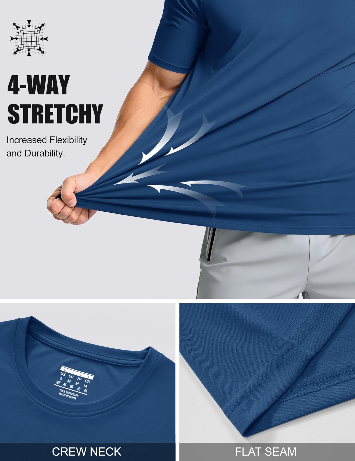Mens Short Sleeve T Shirts UPF 50+ Shirt Sun Protection T-Shirts Rash Guards Shirts Gym Shirts Workout Tshirts Quick Dry T-Shirt Blue Grey