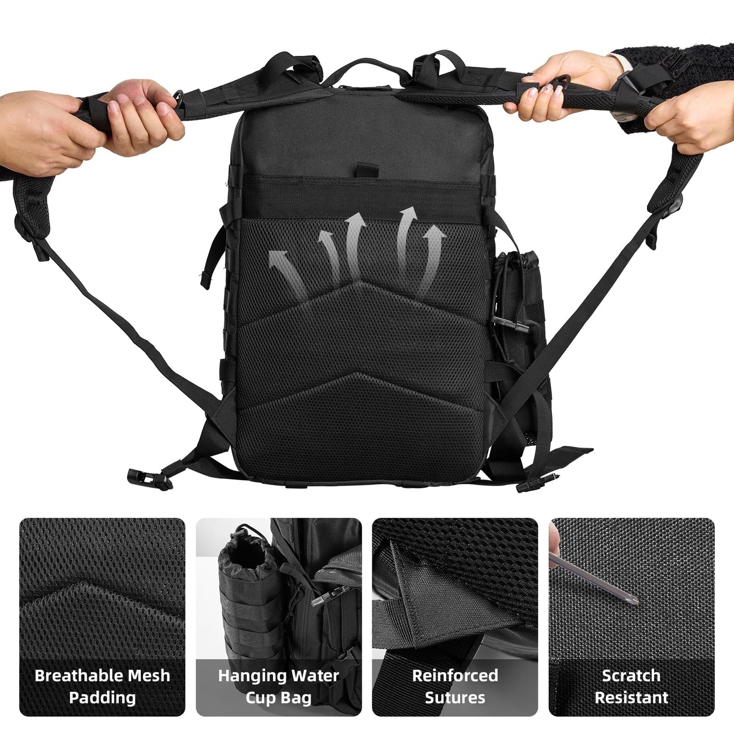 Jugbey Military Tactical Backpack for Men 45L Large Waterproof Army 3 Days Assault Pack Molle Bag Backpacks for Trekking,Camping,Hunting,Hiking (Black)