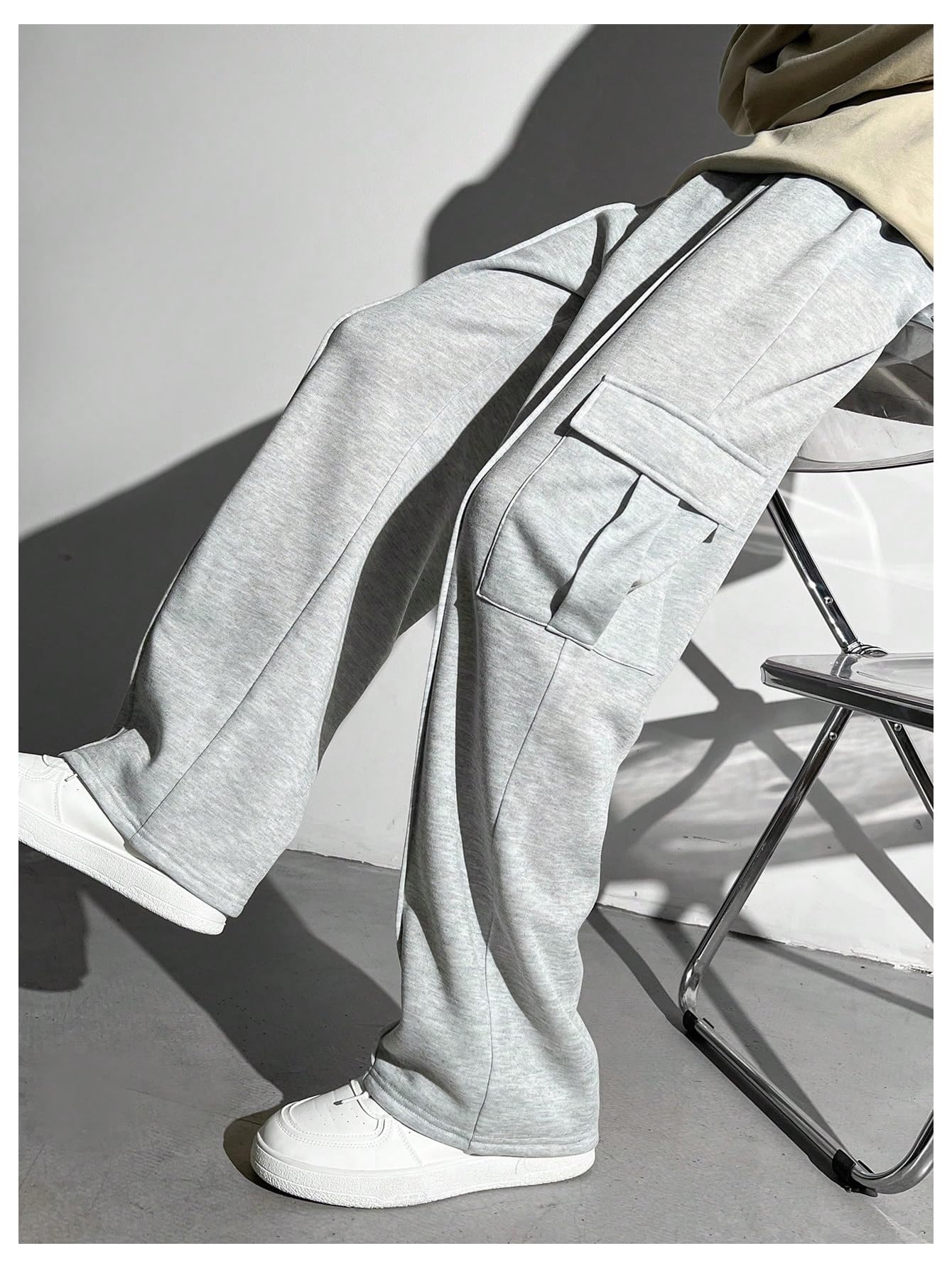 RoseSeek Boy's Wide Leg Sweatpants Athletic Baggy Pants Thermal Long Cargo Pants Joggers Trousers Grey 12 Years