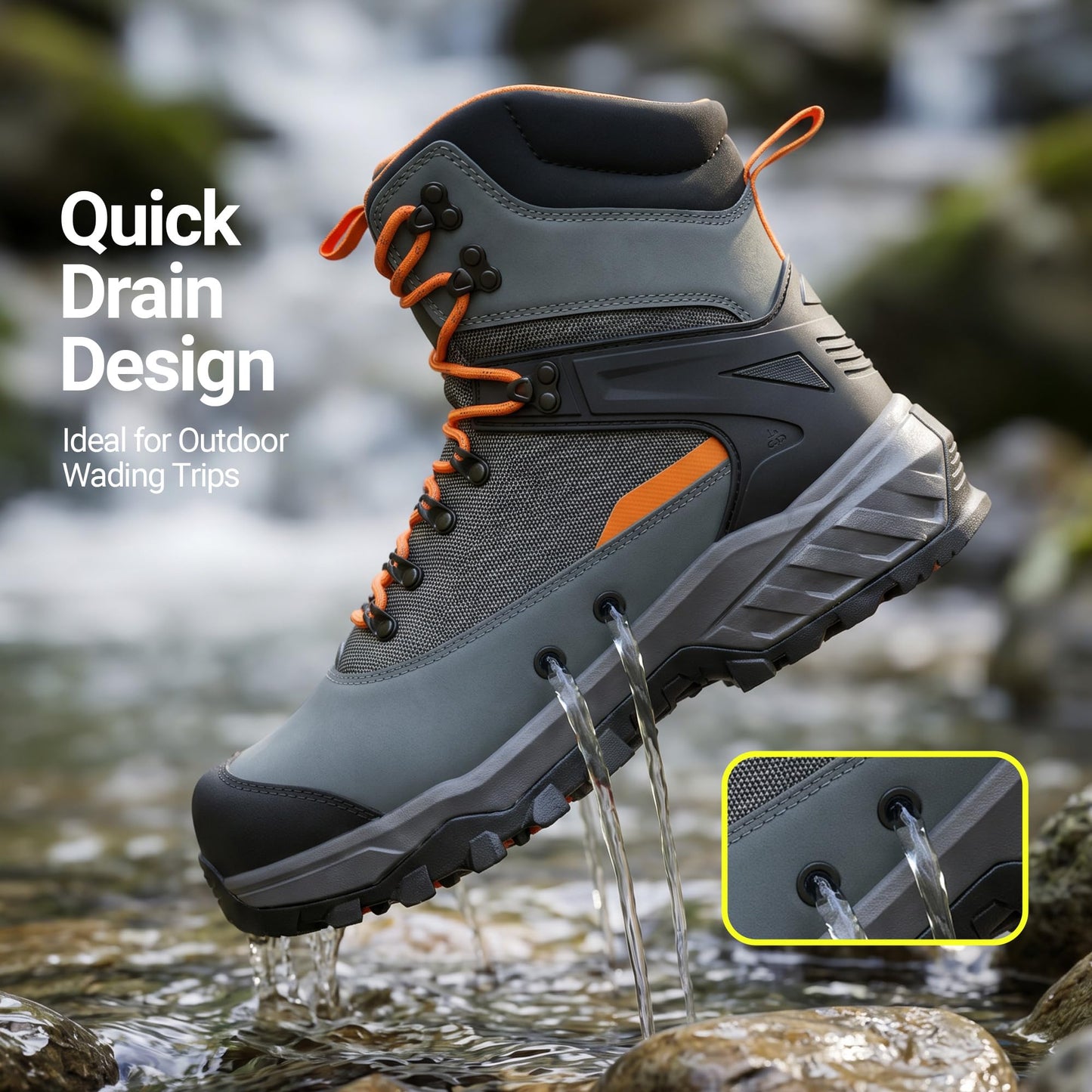 8 Fans Wading Boots with Terrain Grip Outsole, Lightweight Wading Shoes,Fishing Boot