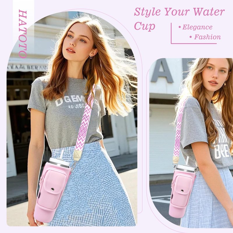 HATOTO Water Bottle Holder with Strap for Stanley Cup 40/30oz, Insulated Neoprene Stanley Cup Holder with Strap for Tumbler with Handle Stanley Carrier Bag Cross-body Bag for Walking