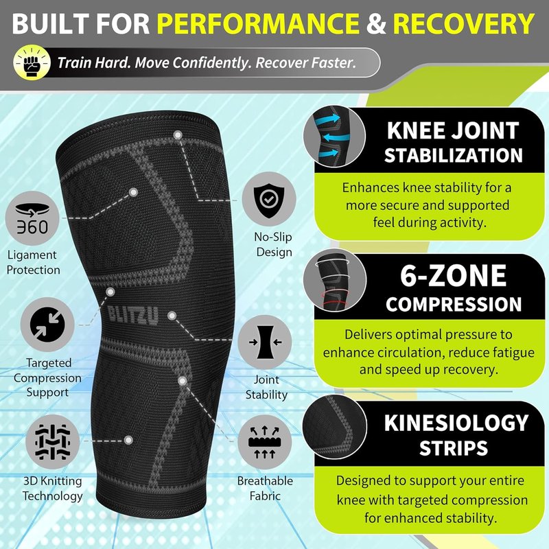Knee Brace for Meniscus Tear - Compression Sleeve for Pain Relief | Black M, Ideal for Arthritis & Sports Recovery