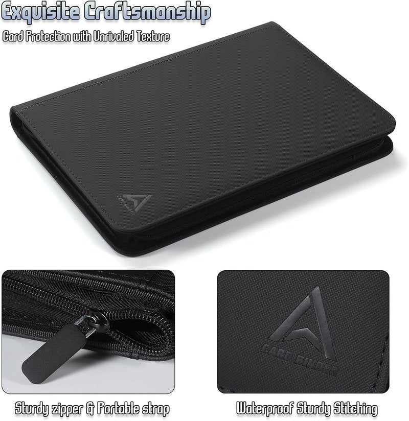 9 Pocket Card Binder - 540 Capacity Zip Closure | Sturdy PU Leather Protector for MTG, TCG, Sports & Collectibles (Black)