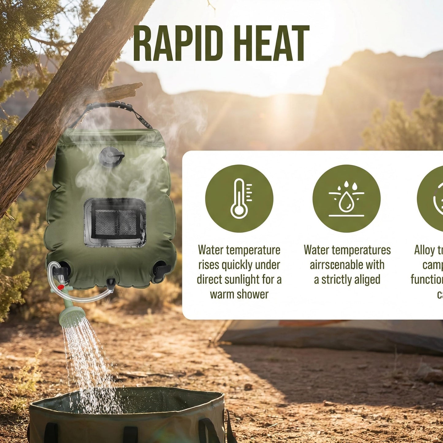 5-Gallon Solar Shower Bag with Real-Time Temp Display - Fast Heating in 20 Mins - Lightweight 0.99lbs Portable Camp Shower for Short Trips & Emergency Backup