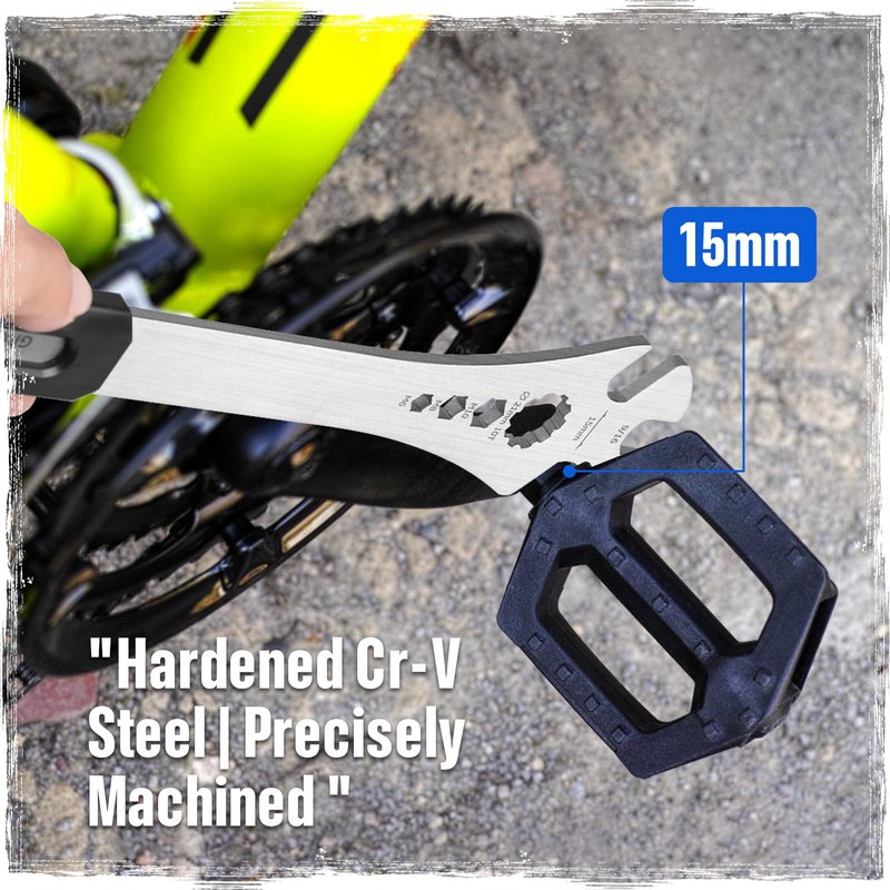 15mm Bike Pedal Wrench - Extra Long 15" Handle with Non-Slip Grip, Durable Chromoly Steel Bicycle Pedal Removal Tool for Road/Mountain/E-Bike Pedal Installation & Repair (Professional Grade)