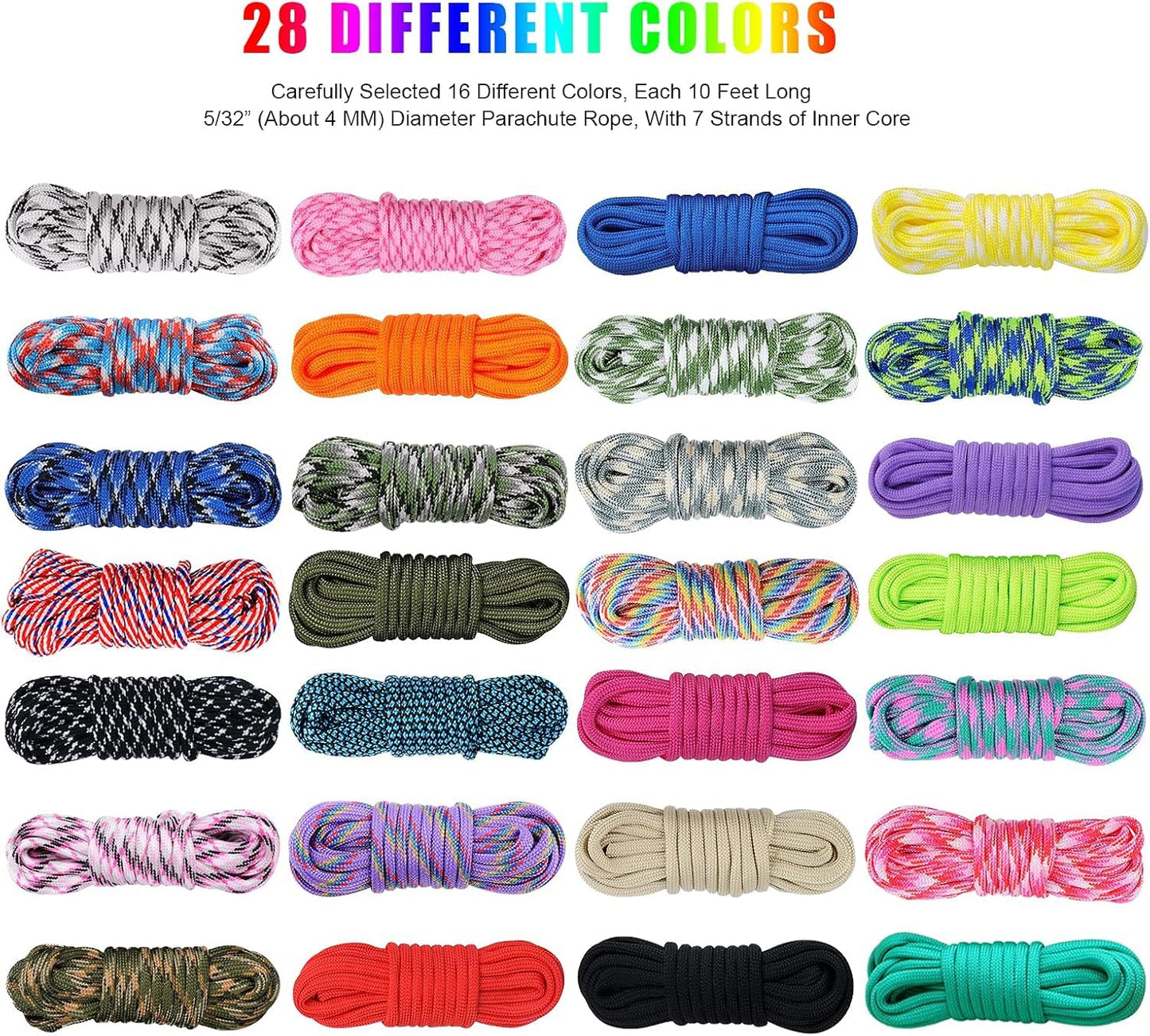 WEREWOLVES 28 Colors Paracord with Instruction, 10 Feet Each Parachute