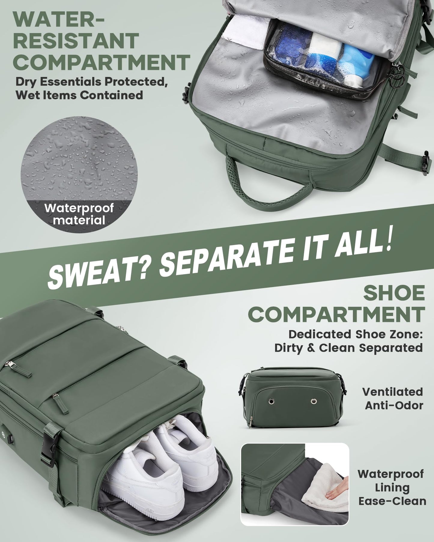 Vacuum Backpack Travel Compression Bags with Air Pump for Carry On Luggage Seal Backpack for Men Waterproof 18x14x8 inches Personal Item Travel Bag with Vacuum Compression for Women - Green
