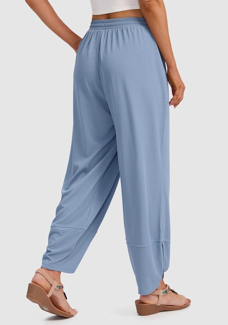 Wide Leg Pants for Women - Baggy Lightweight Waffle Knit Palazzo Harem Pants with Pockets | Casual Drawstring Design