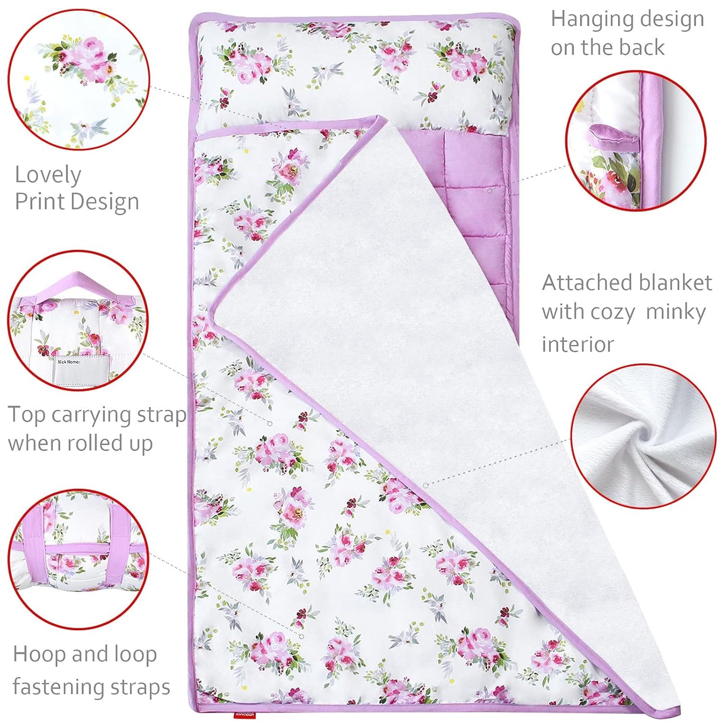 Toddler Nap Mat - Floral Sleeping Mat with Fleece Blanket | Lightweight for Preschool & Travel, Fits Standard Cot