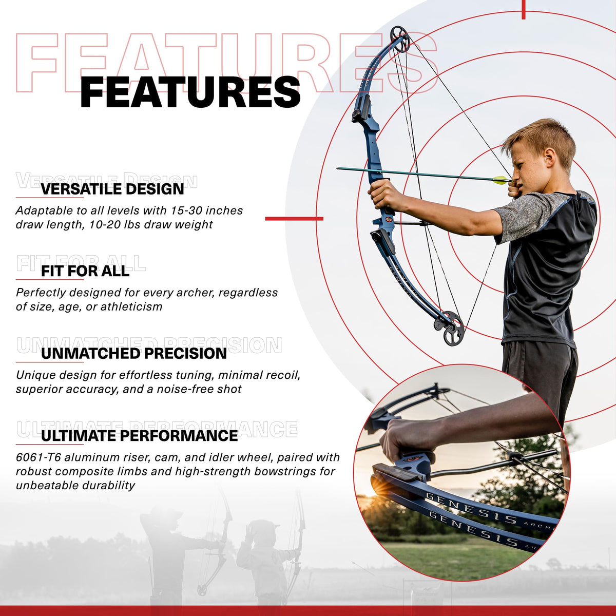 Genesis Archery Original Compound Bow with Adjustable Riser, 15"-30" Draw Length, 10-20 lb Draw Weight, All Skill Levels, Draw Hand - Right, Yellow