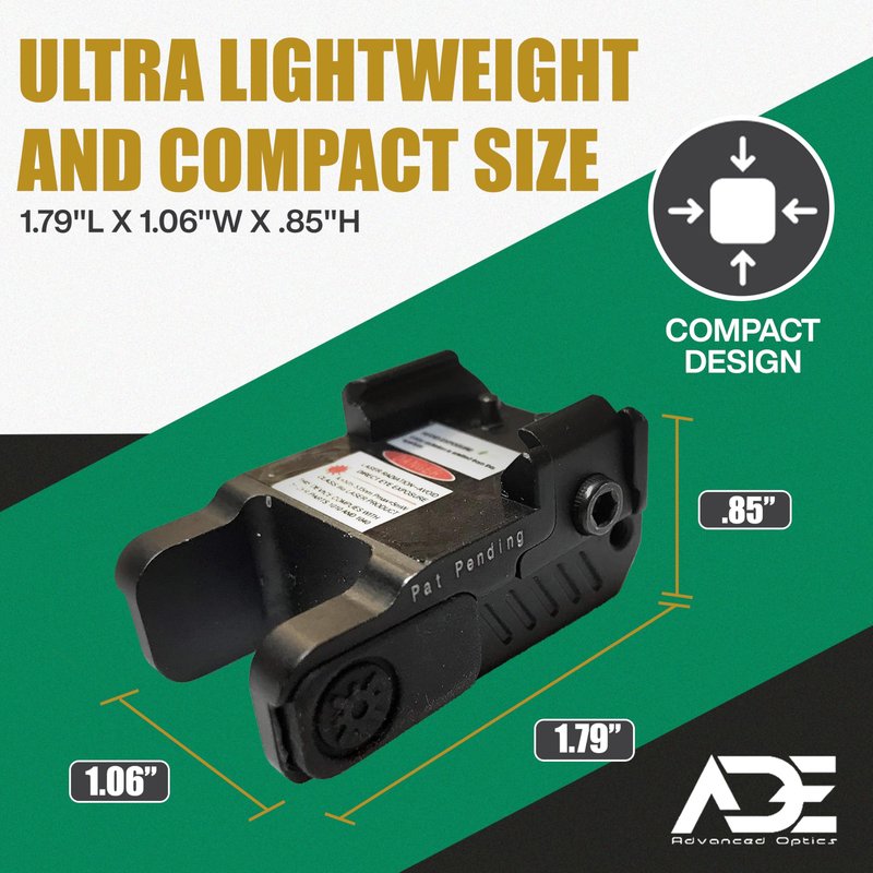 Ade Advanced Optics HG54G Green Laser Sight – Rechargeable Universal Rail Mount Pistol Accessory with USB Charging, Constant/Strobe Modes, Ambidextrous Switch – Compact Class IIIA Optic for Handguns