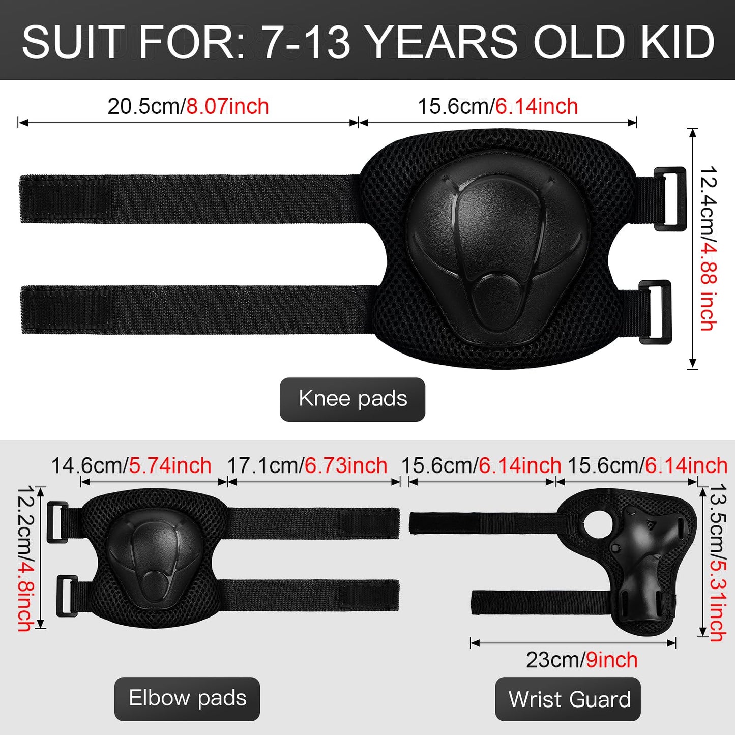 Kids Protective Gear Set Wemfg Knee Pads for Kids 7-13 Years Toddler Knee and Elbow Pads with Wrist Guards 3 in 1 for Skating Cycling Bike Rollerblading Scooter(Black)