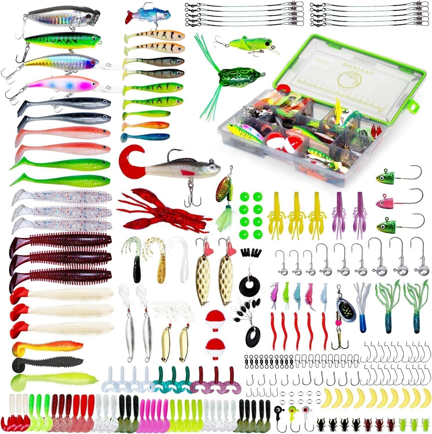 Fishing Kit - 232PCS Tackle Box with Lures, Spinner Baits & Accessories for Bass and Trout | Complete Gear Set