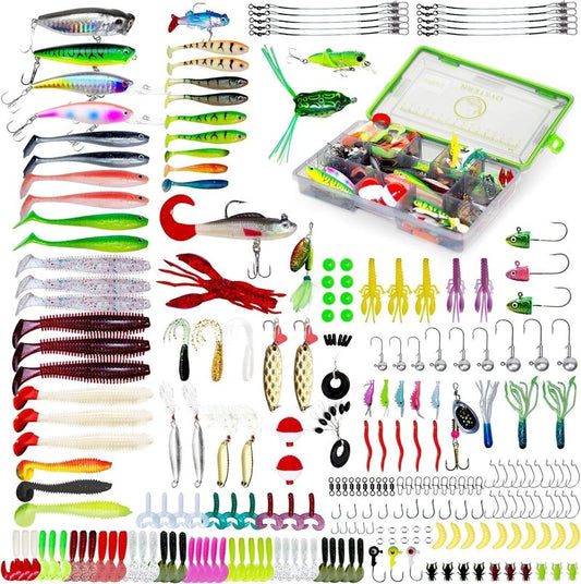 Fishing Kit - 232PCS Tackle Box with Lures, Spinner Baits & Accessories for Bass and Trout | Complete Gear Set