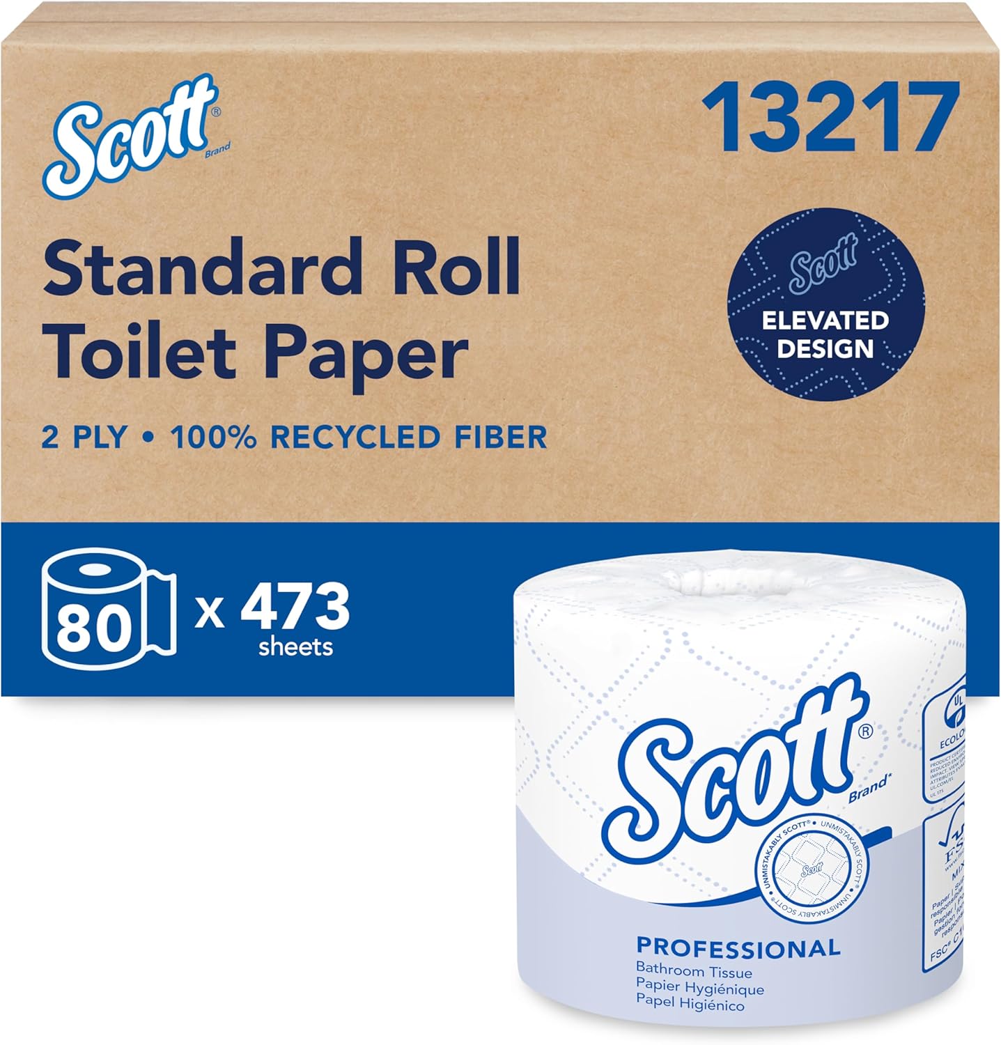 Scott Professional 100% Recycled Fiber Toilet Paper - 2-Ply, Individually Wrapped, 80 Rolls (37,840 Sheets)