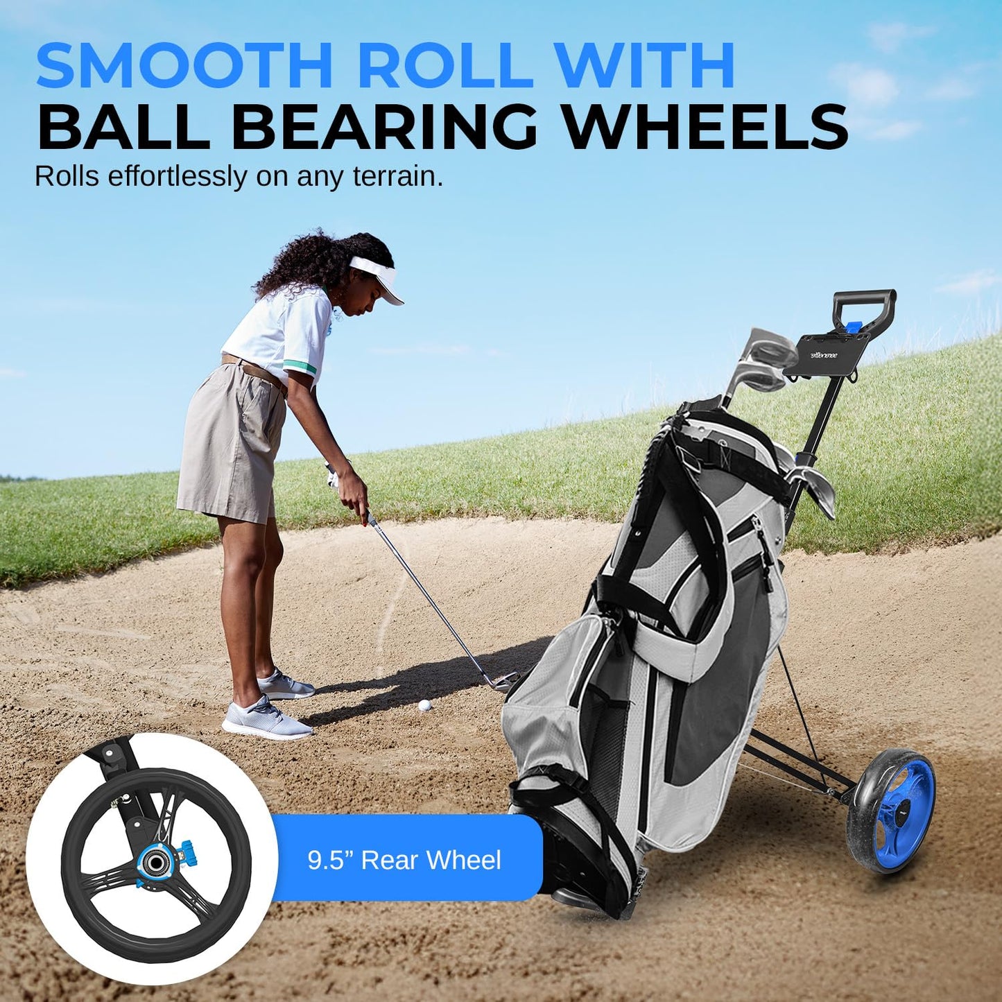 SereneLife Golf Push Pull Cart with Deluxe Scorecard Holder, Adjustable Handle, Upper & Lower Strap Brackets, Lightweight Foldable Design with Quick Brake & Compact Folding