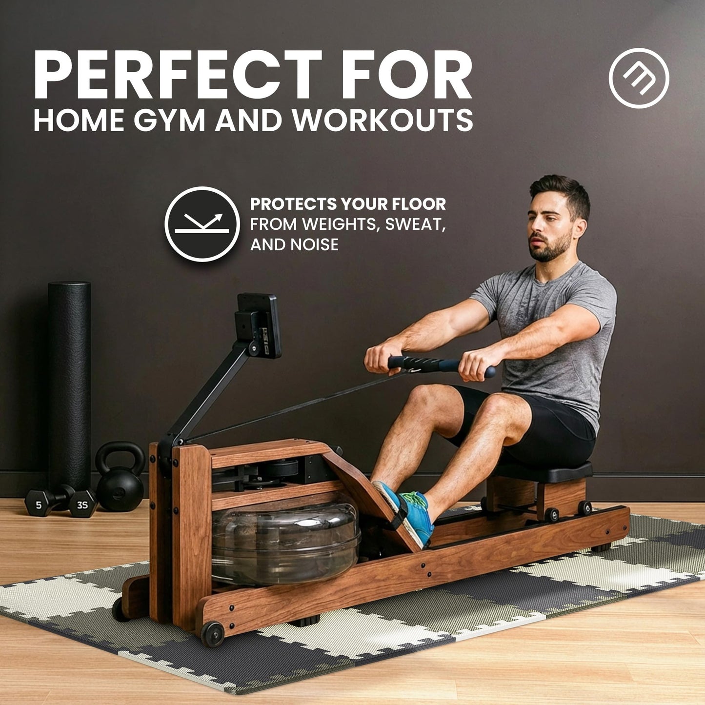 bemaxx Gym Mats Set - 18 pcs EVA Interlocking Foam Floor Tiles (12.6"x12.6"x0.4") 18sqft Protective Gym Flooring Sports Home Workout Exercise Mats Puzzle Garage Fitness Play-Room Pool Treadmill Bike
