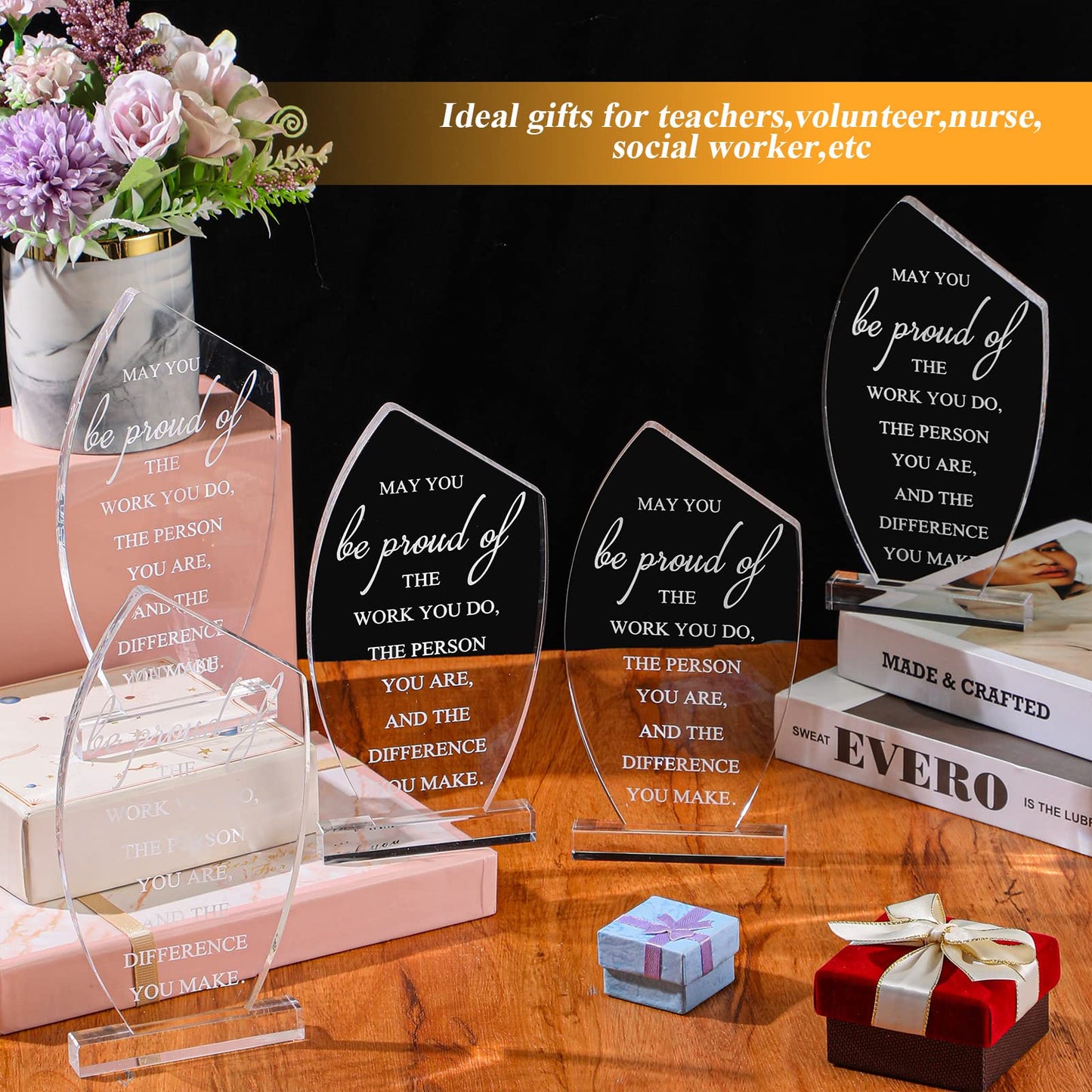 10 Pcs Employee Appreciation Awards for Coworker Acrylic Thank You Trophy May You Be Proud of The Work You Do Sign Prizes for Adults Retirement Goodbye Farewell Gift for Women Men (Simple)