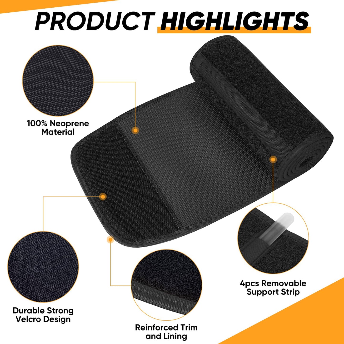APEXUP Waist Trainer for Women Lower Belly Fat, Men Sweat Band, Stomach Wrap, Waist Trimmer with Removable Lumbar Support Bar for Workouts (Black, M)