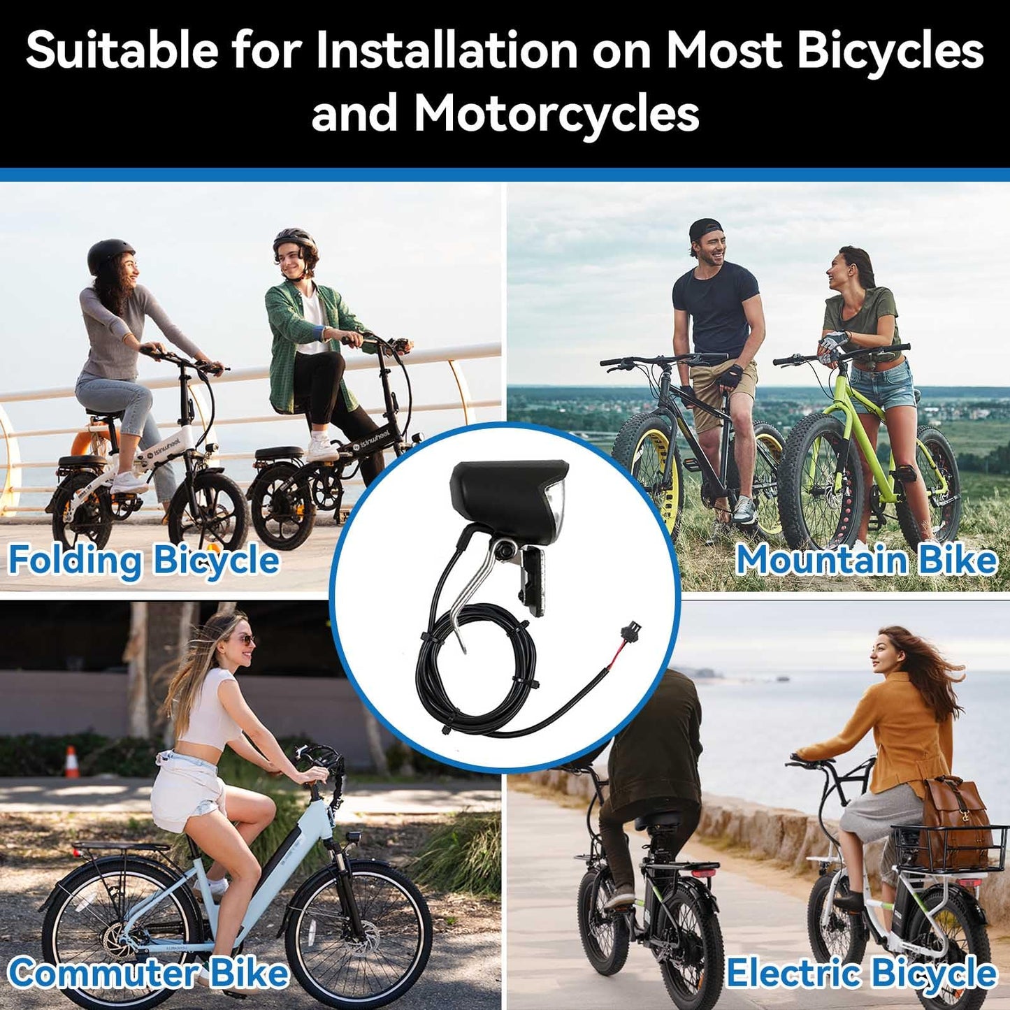 Ebike Headlight 6-60V, Night Riding Waterproof Electric Dirt Bike Front Light Road Bike Led Headlight Cycling Accessories with SM Plug for Cycling Safety