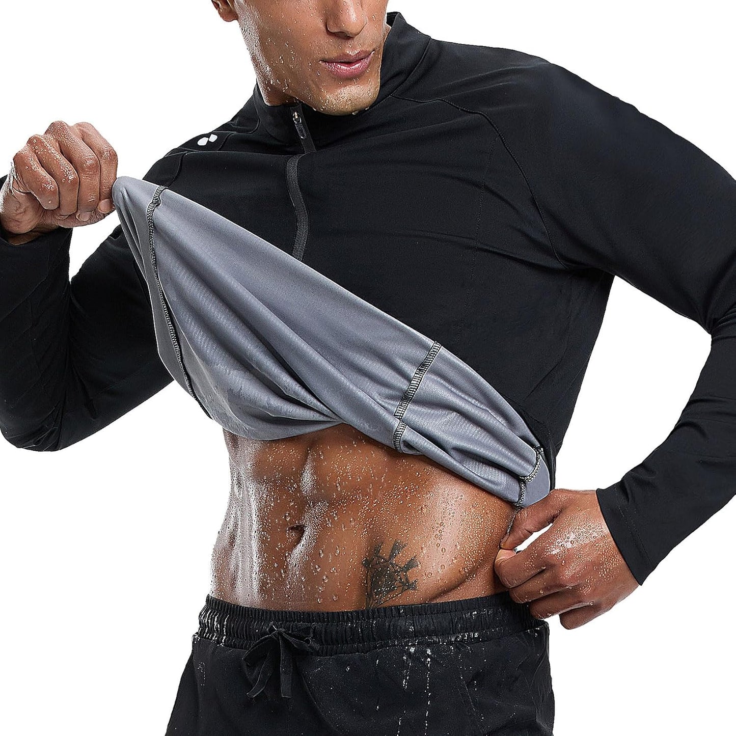 Sauna Jacket for Men - Quarter-Zip Long Sleeve Heat Trapping Workout Shirt | Anti-Rip Design
