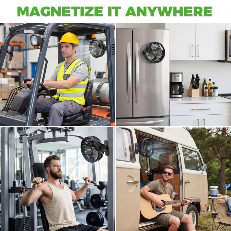 10L0L Magnetic Golf Cart Fan Rechargeable, 10000mAh Battery Operated Portable Fan with 3 Speeds, Strong Magnetic Base, 360 Rotatable Head, LED Light for Yamaha/EZGO/Club Car Golf Cart