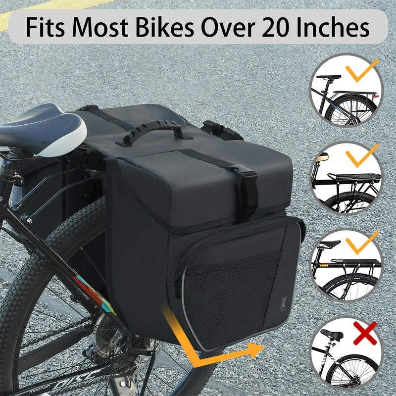 Waterproof Double Panniers Bag - 36L Saddle Bags for Rear Rack Bicycles with Safety Reflective Strips, Bicycle Commuting Pannier Fit Most Bicycle Rack with Rain Cover (With Rain Cover, Black, 36L)