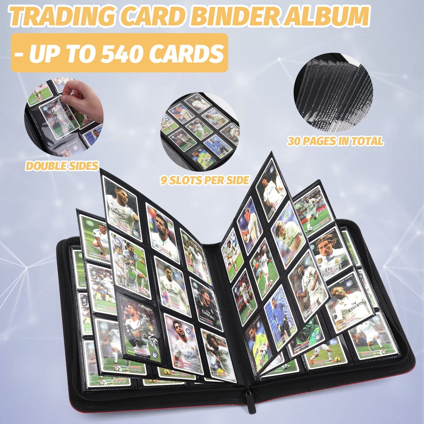 Foalgo Trading Card Binder, Card Collection Binder Album Folder with 540 Side Loading Pockets, 9 Pocket Trading Card Album Folder for TGC,MTG, Baseball Cards, Yugioh.