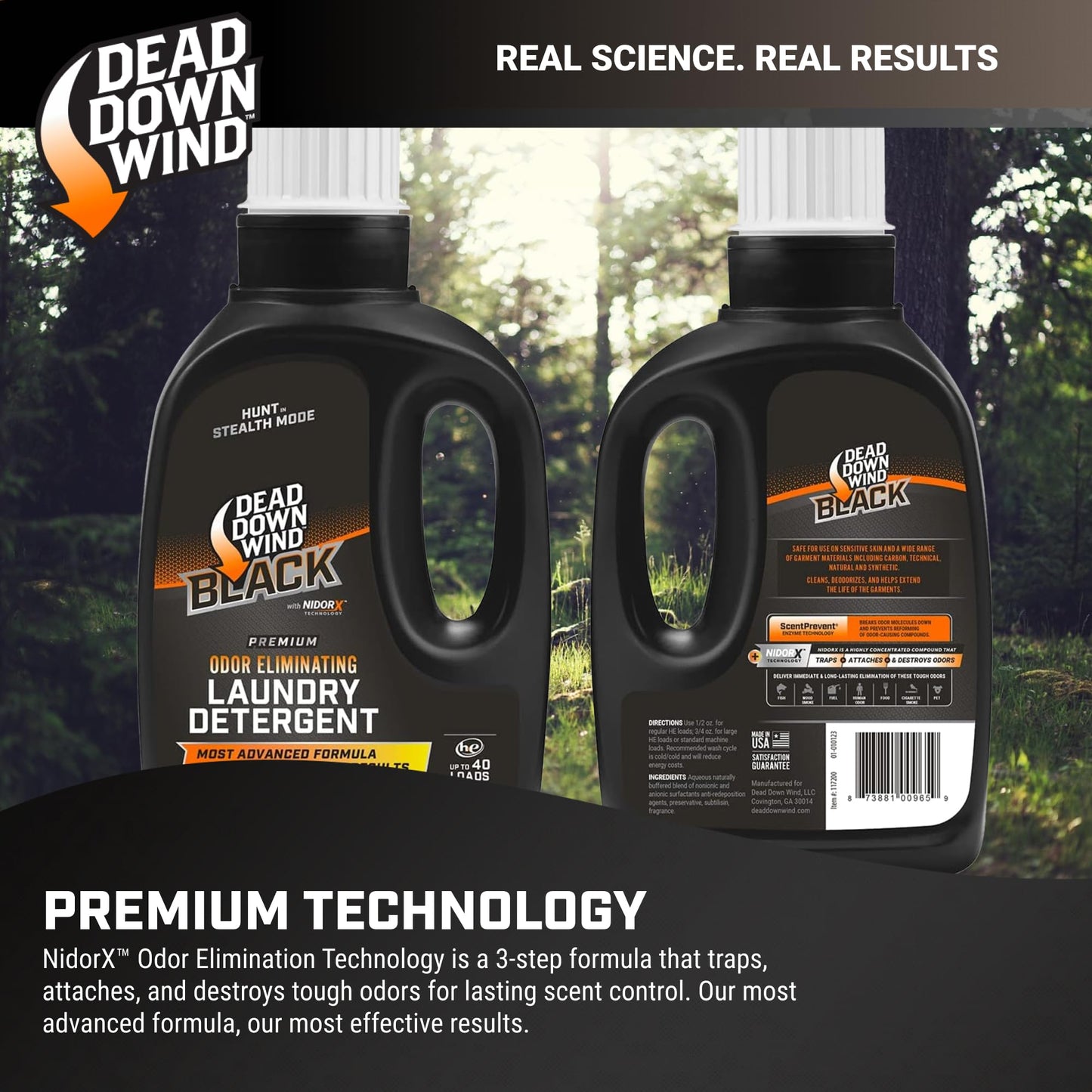 DEAD DOWN WIND BLACK Premium Unscented Laundry Detergent (20 Oz) - Scent Eliminating Liquid Detergent for Clothing and Gear - Durable Hunting Scent Eliminators - Advanced Hunting Gear