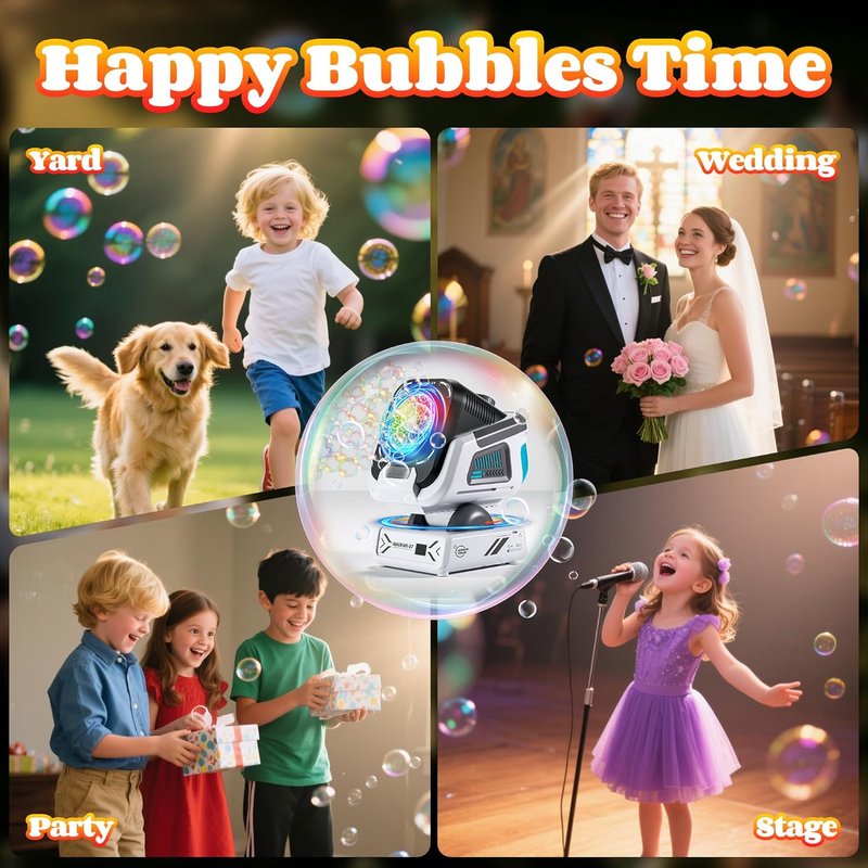 Upgraded Bubble Machine - Remote Control & RGB Lights | Rechargeable 1800mAh Battery for Kids' Parties & Outdoor Fun
