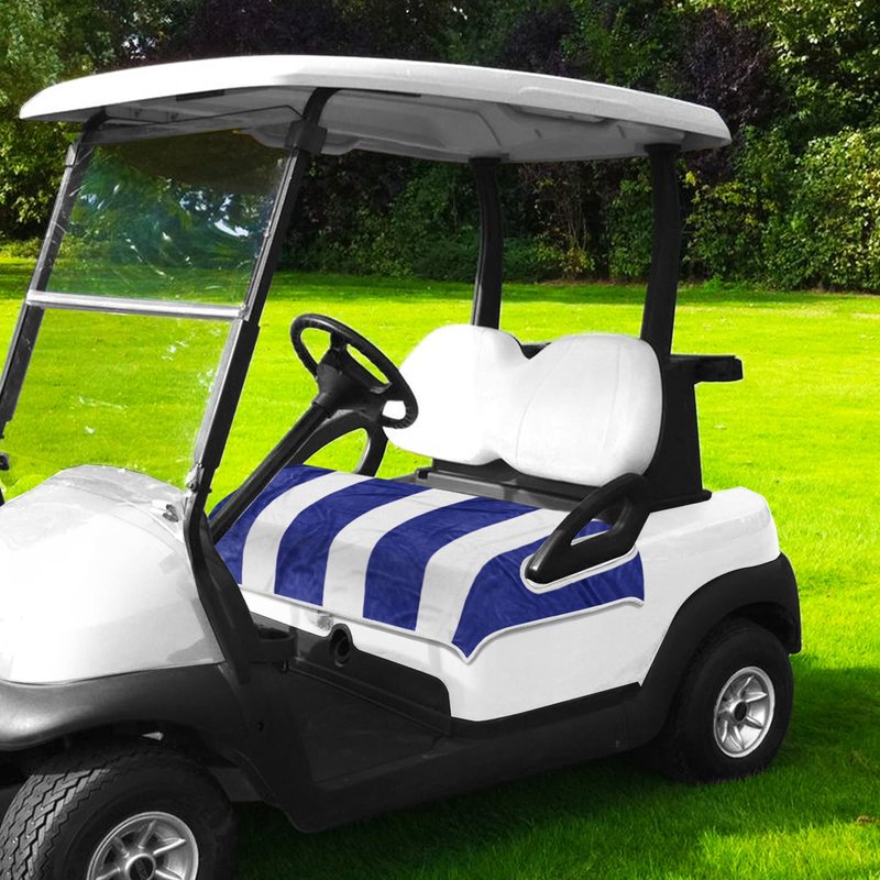 YOKYHOM Golf Cart Seat Covers, Soft Seat Towel Blanket Protects from Heat, Cold & Sweat, Machine Washable, Fits EZGO, Club Car, Yamaha and More 2 & 4 Passenger Carts, Blue Stripes