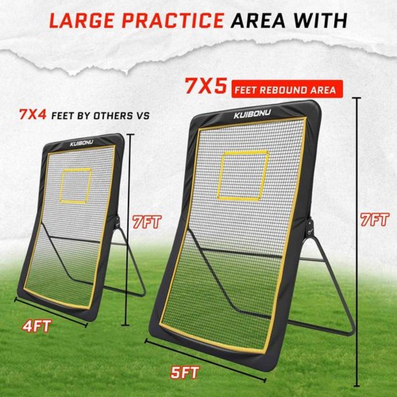 KuiBonu Lacrosse Rebounder, 5x7ft Volleyball Rebounder Net with 5 Bounce Back Angles, Neon Target and Lacrosse Ball, Rebounder for Volleyball Lacrosse Baseball and Soccer Practice