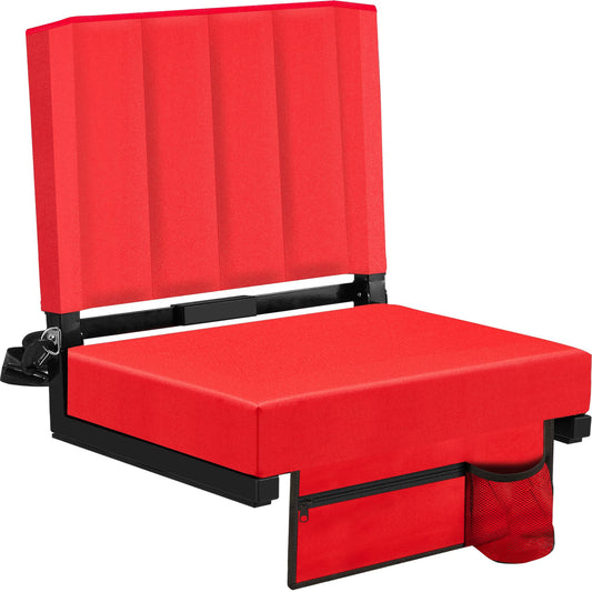 Eusuncaly Stadium Seat for Bleachers with Back Support and Wide Comfy Padded Cushion, Foldable Stadium Seats Chairs with Shoulder Strap and Storage Pockets, Bench Chair for Bleachers