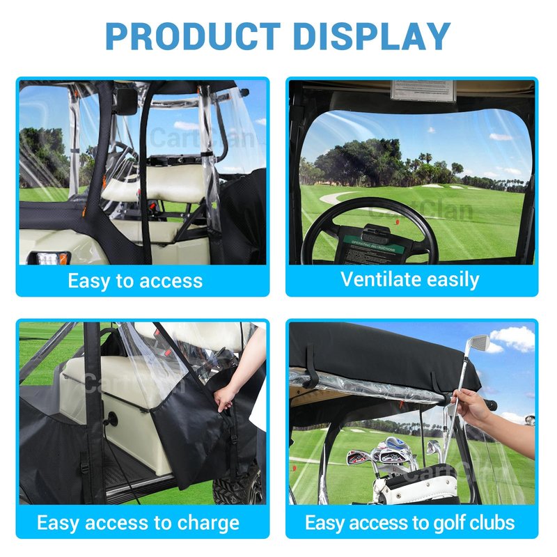 CartClan Golf Cart Enclosure Suitable for 4 Passenger Club Car DS Golf Carts, Club Car DS Golf Cart Heavy Duty Rain Cover with 4 Zipped Doors(Includes Storage Bag)