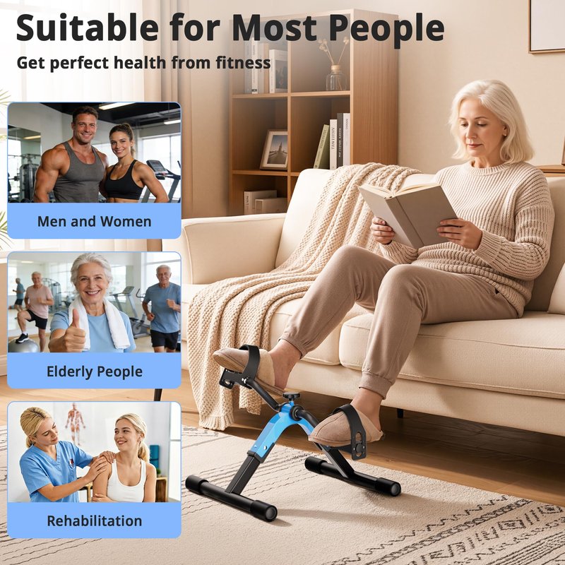 RYGEO Folding Pedal Exerciser Mini Exercise Bike Under Desk Bike for Arms and Legs Workout, Portable Desk Bike Peddler Machine for Sedentary Officer & Seniors