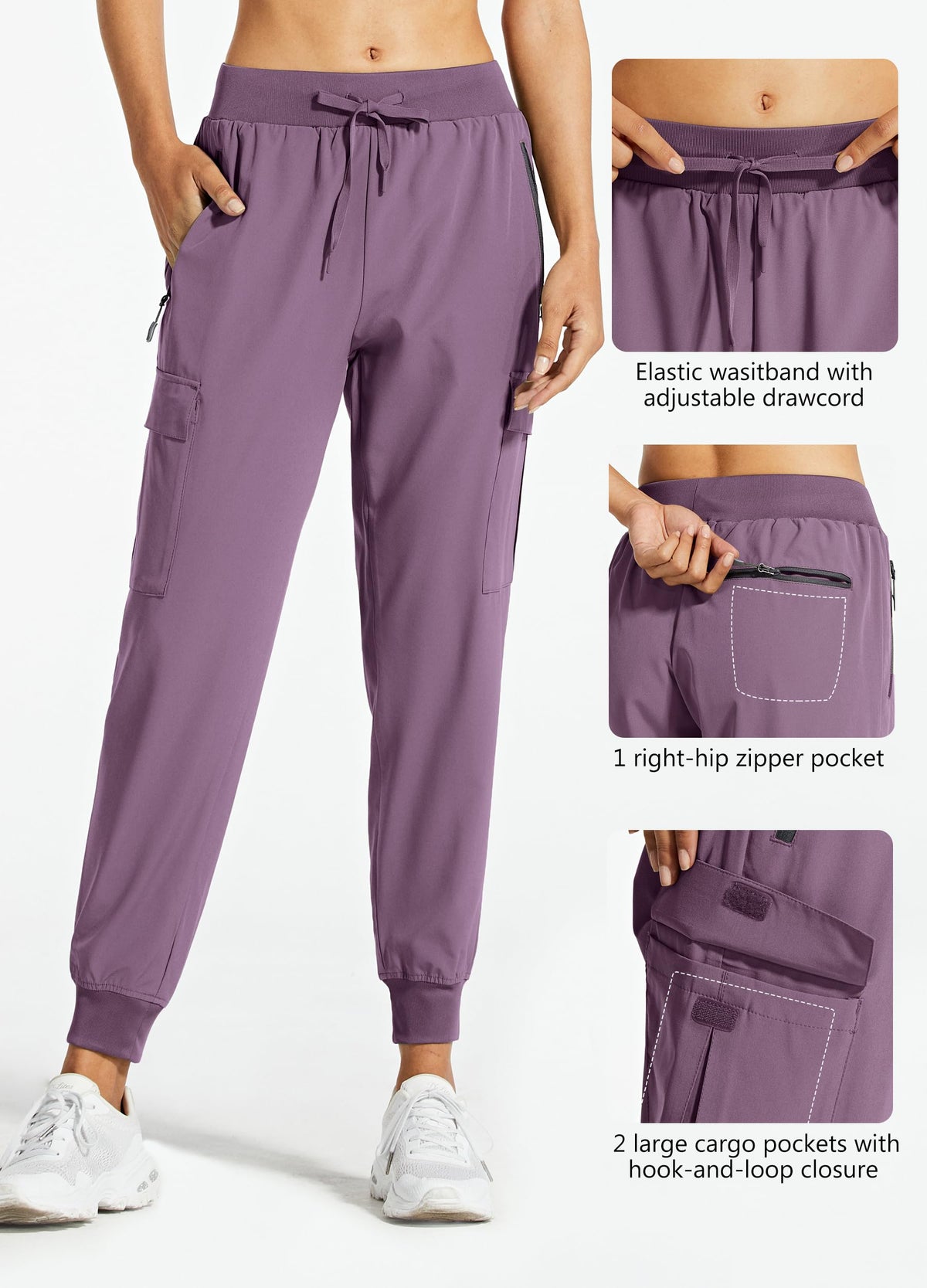 Libin Women's Cargo Joggers Lightweight Quick Dry Hiking Pants Athletic Lounge Casual Travel, Vintage Purple XS