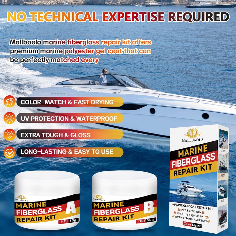Marine Fiberglass Repair Kit for Boats, Gel Coat Repair Kit for Boats, Fiberglass Boat Repair kit, Epoxy Filler for Fiberglass Boats, Fiberglass Kit Fix Holes Chips Pits and Deep Cracks (Color Match)