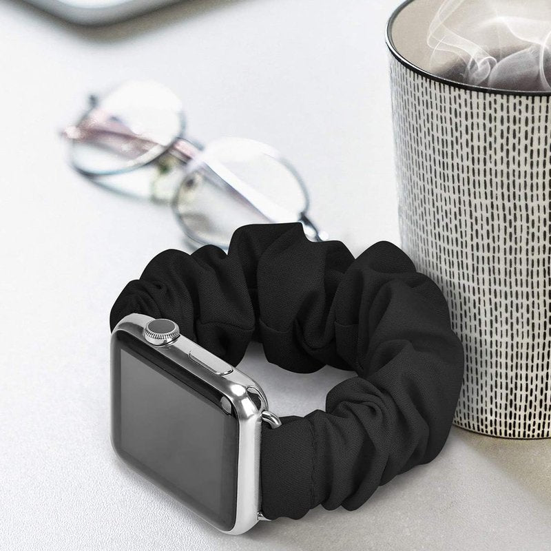 Compatible for FITVII Fitness Tracker Bands, 20mm, 22mm Fabric Elastic Scrunchie Elastic Women Cute Replacement Straps Compatible for FITVII HM57, HM78, HM68, HM21, H56, H86 Smart Watch Fitness Tracker (22mm size band, Black)