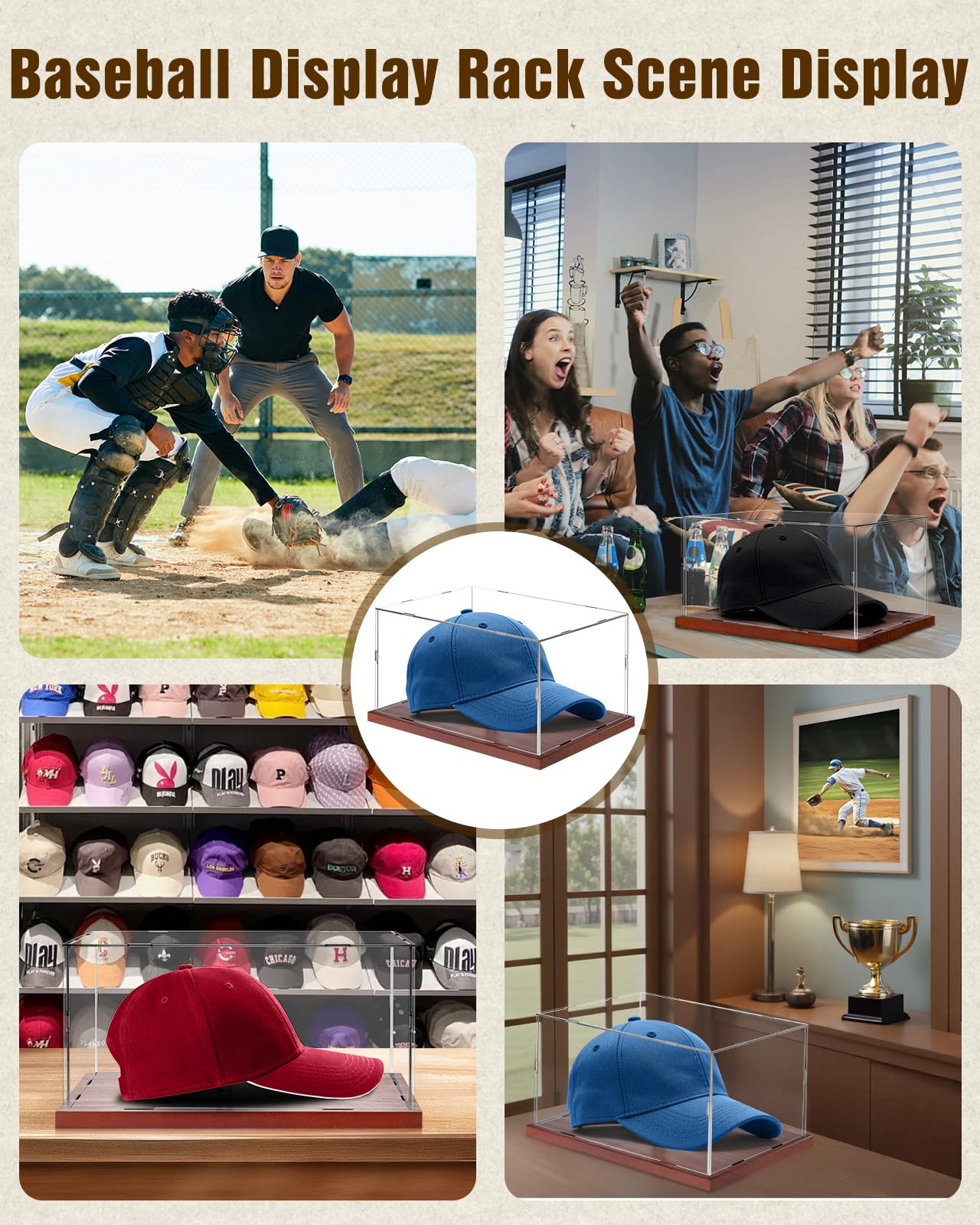Fitense Acrylic Baseball Hat Display Case Solid Wood Base Cap Shaper