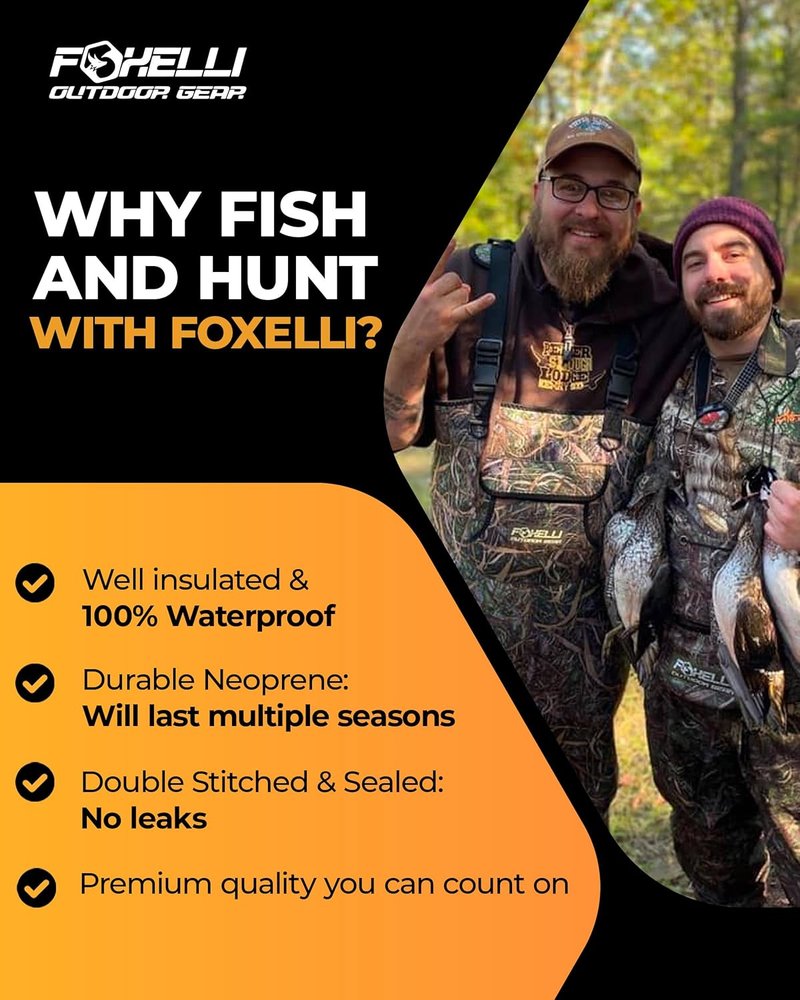 Foxelli Waterproof Chest Waders - 4mm Neoprene Hunting & Fishing Gear for Men & Women | Durable & Comfortable