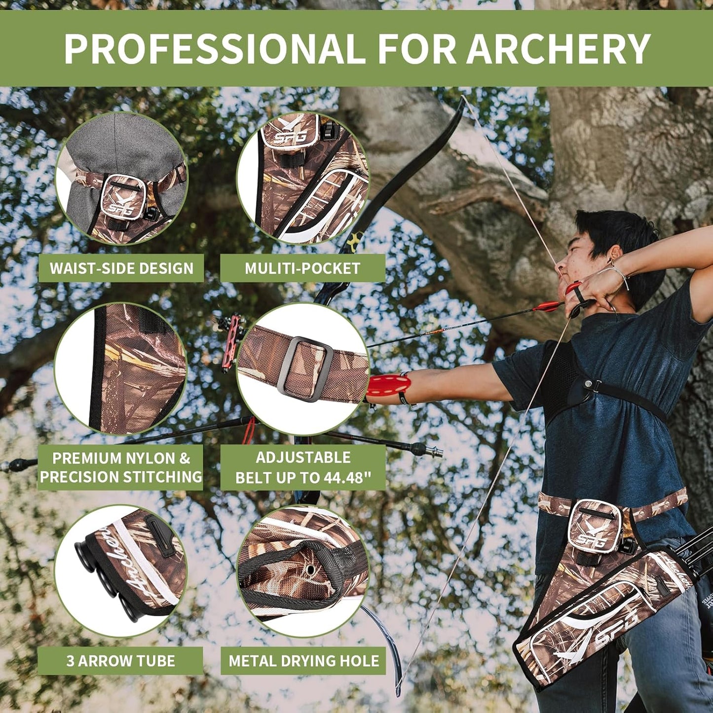 SPG Arrow Quiver - Durable Adjustable Hip Quiver for Archery | Holds 3 Arrows, Perfect for Compound & Recurve Bows