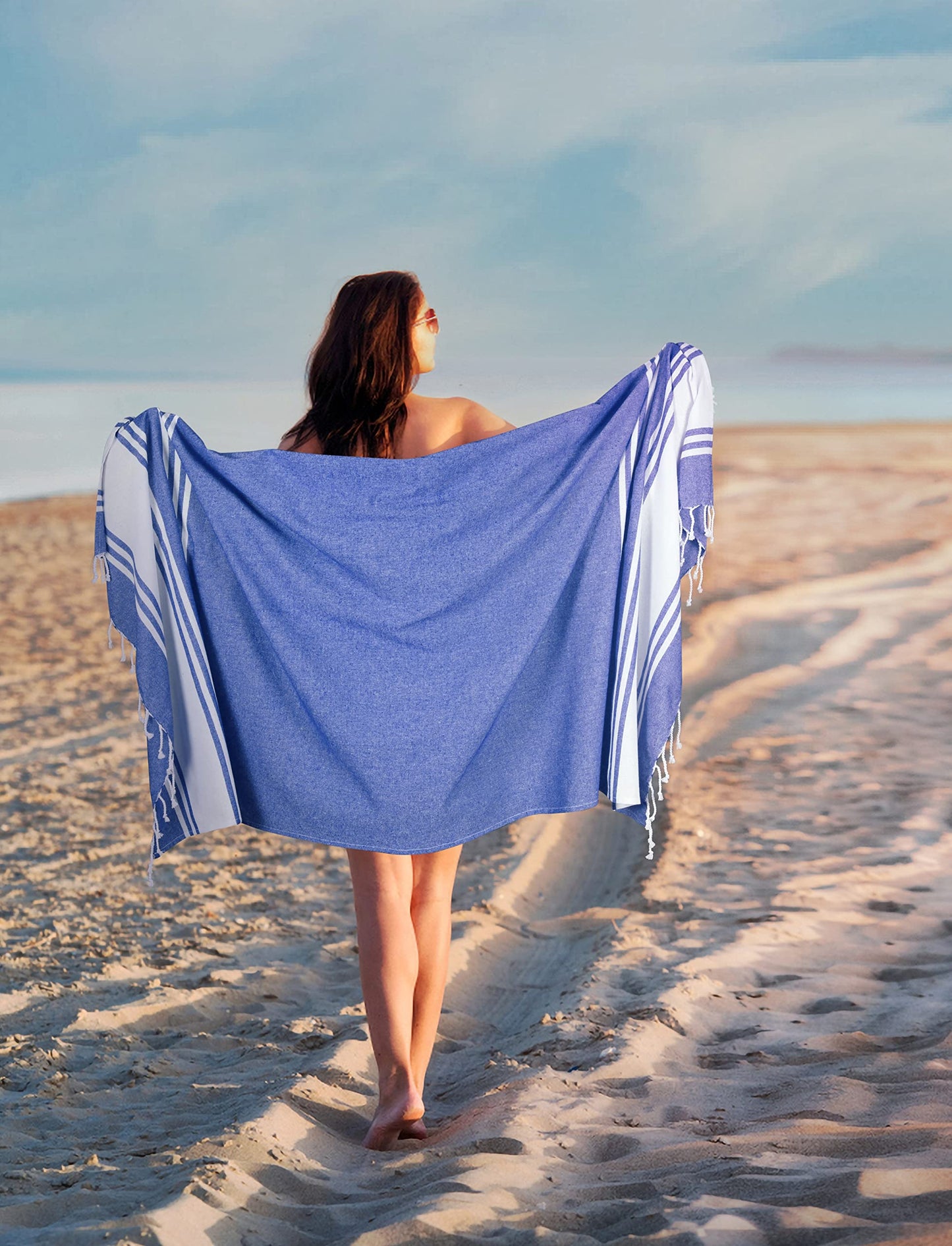 Goroly Home Cotton Turkish Peshtemal Beach Towel, Extra Large, Thin Quick Dry Sand Free Pool & Swim Towel, Bathing Blanket, Travel Essentials, (Royal Blue, 36x71 Inches)