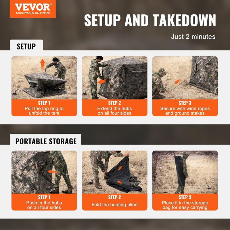 VEVOR Hunting Blind - 360° Portable Camouflage Tent with Silent Door & Window | Durable Concealed Shelter for Turkey & Deer