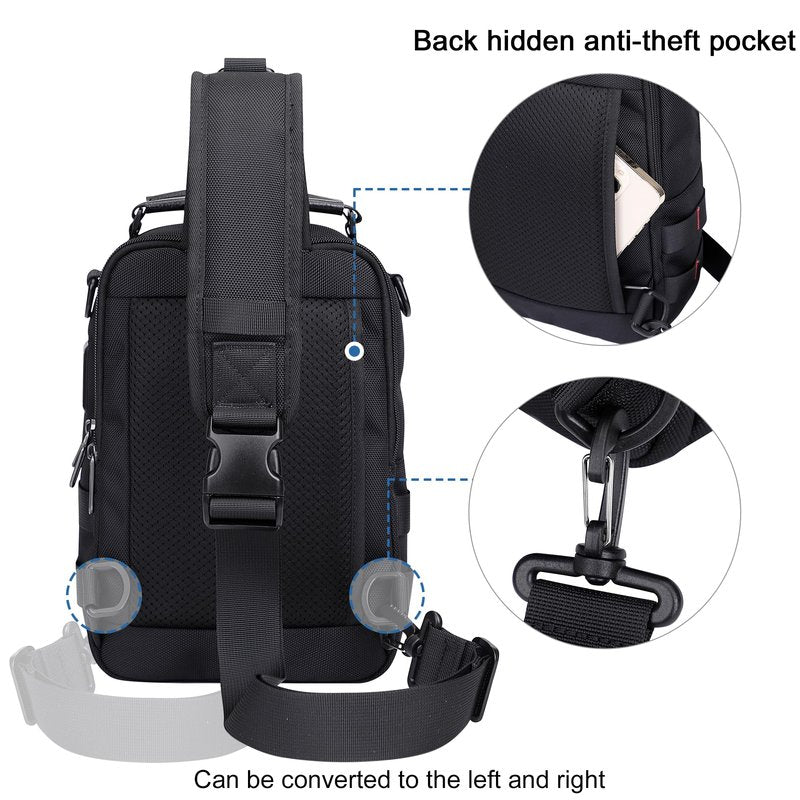 WITZMAN Sling Bag for Men Travel Crossbody Sling Bags with USB Charging Port Casual Chest Bag for Daily Outdoor Work(B730 Black)